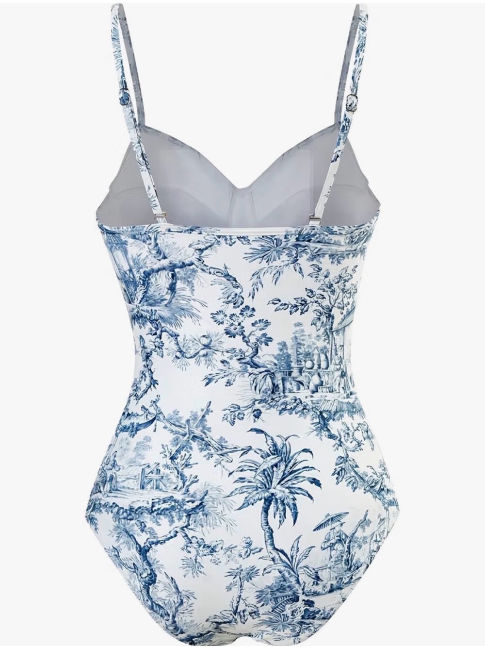 Blue Toile Print Women’s One-Piece Swimsuit and Sarong. Never worn! - Picture 2 of 5